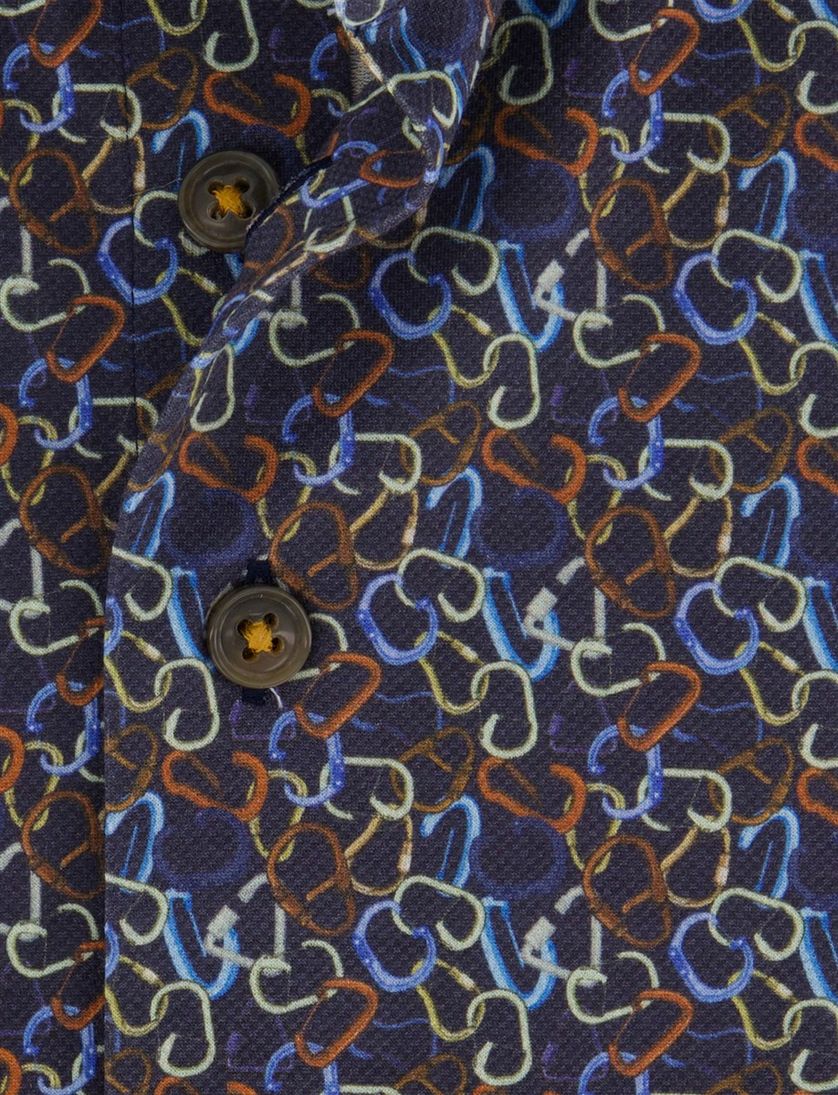 Overhemd R2 Amsterdam Blauw geprint katoen knitted