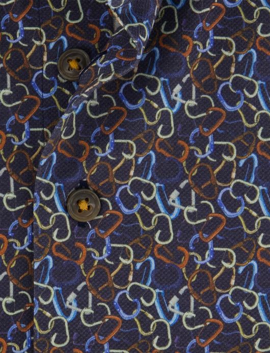 R2 Amsterdam Overhemd Blauw geprint knitted katoen