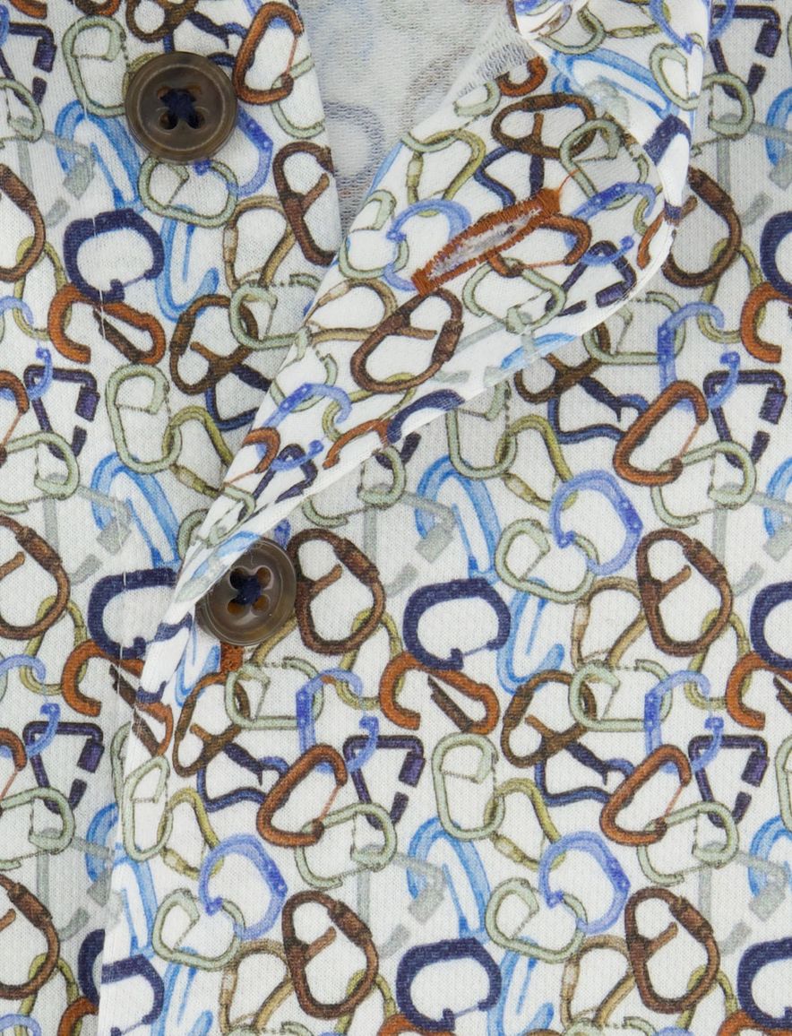 R2 Overhemd mouwlengte 7 wit bruin blauw geprint