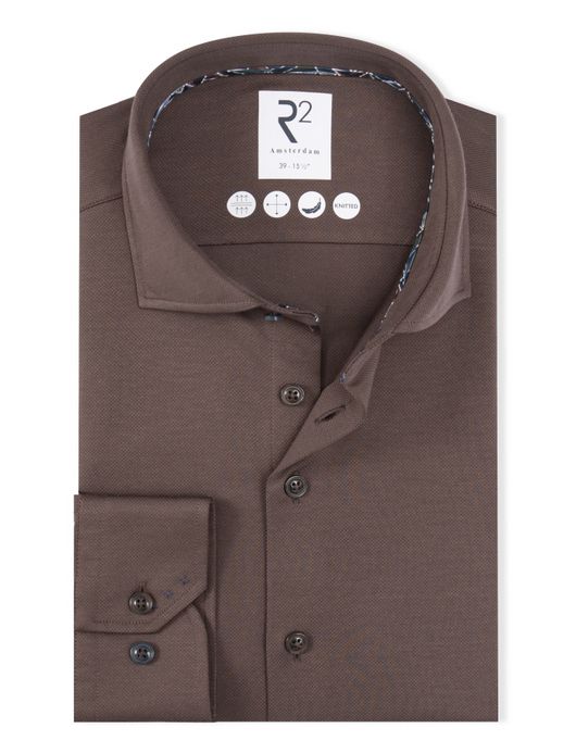 R2 overhemd knitted bruin ml7
