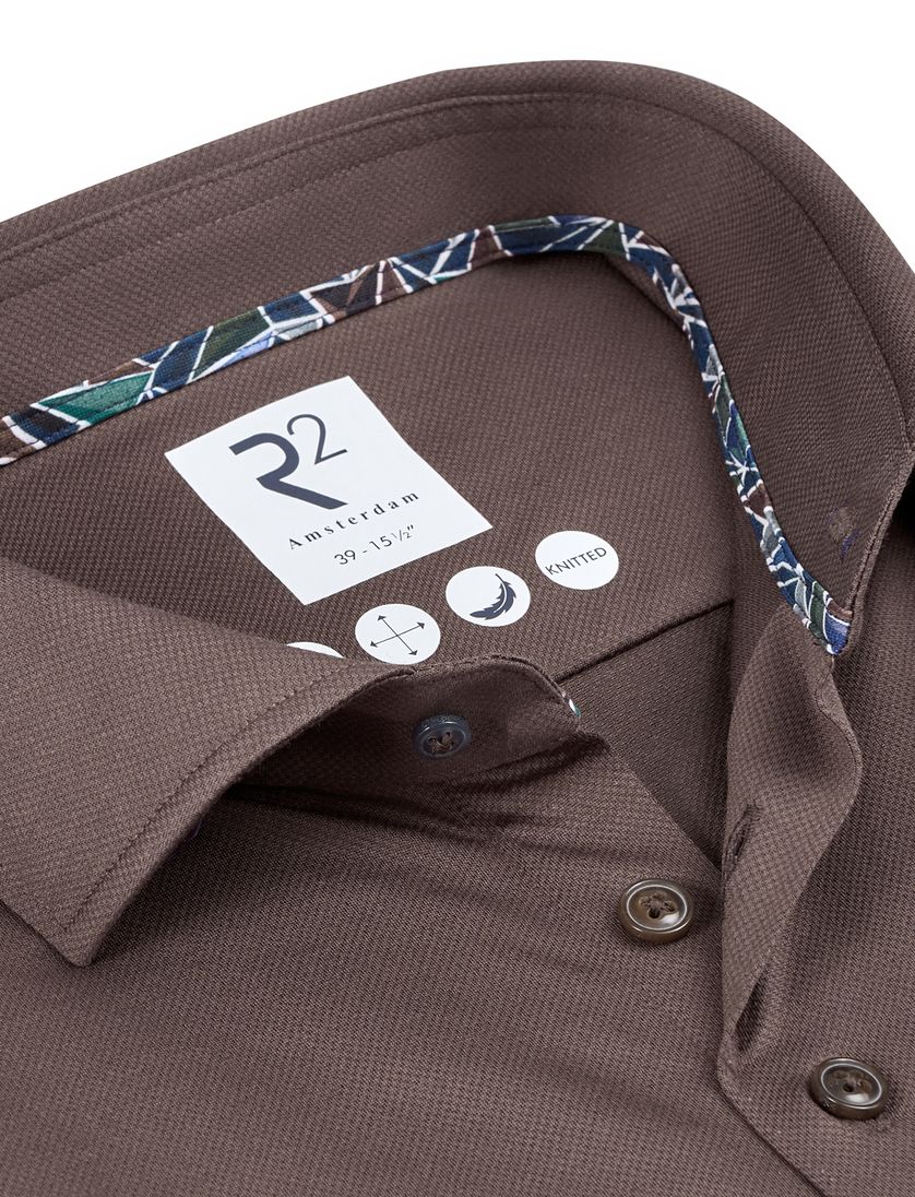 R2 overhemd knitted bruin ml7