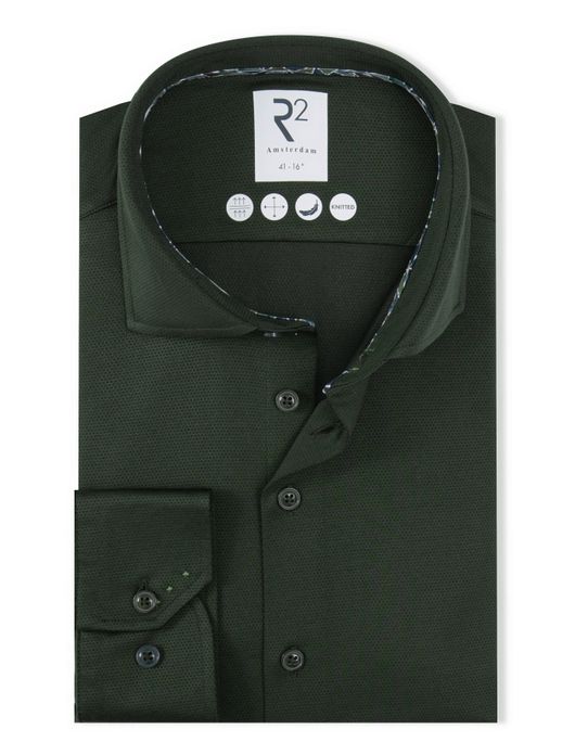 R2 overhemd knitted donkergroen ml7