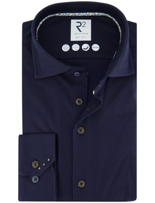 R2 Overhemd R2 Amsterdam Donkerblauw effen katoen knitted