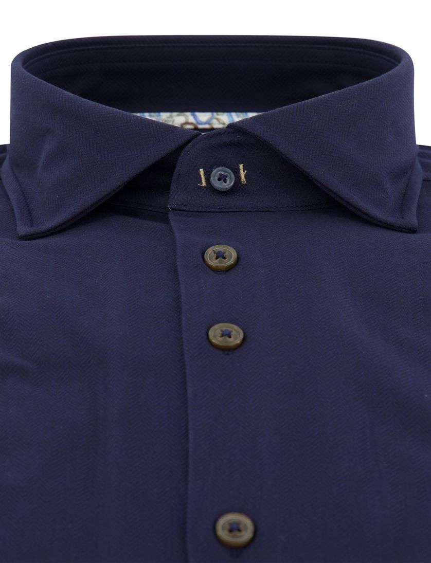 Overhemd R2 Amsterdam Donkerblauw effen katoen knitted