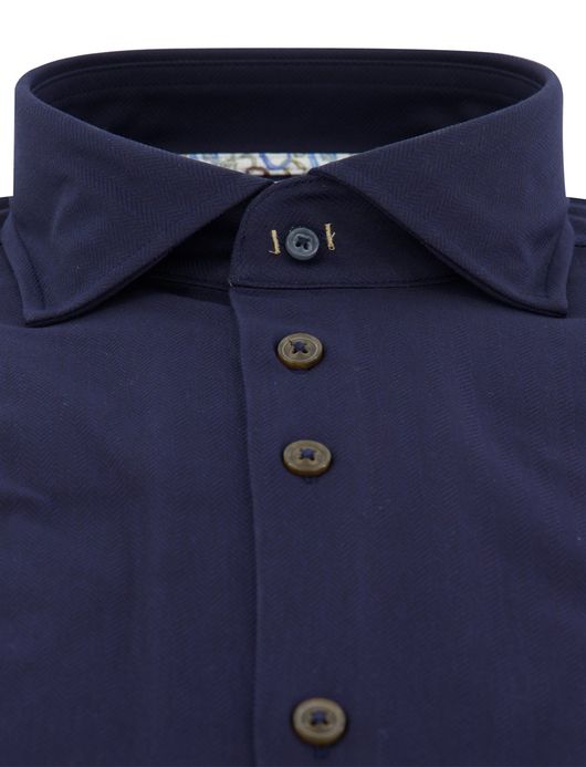 R2 Amsterdam Overhemd Donkerblauw effen knitted katoen