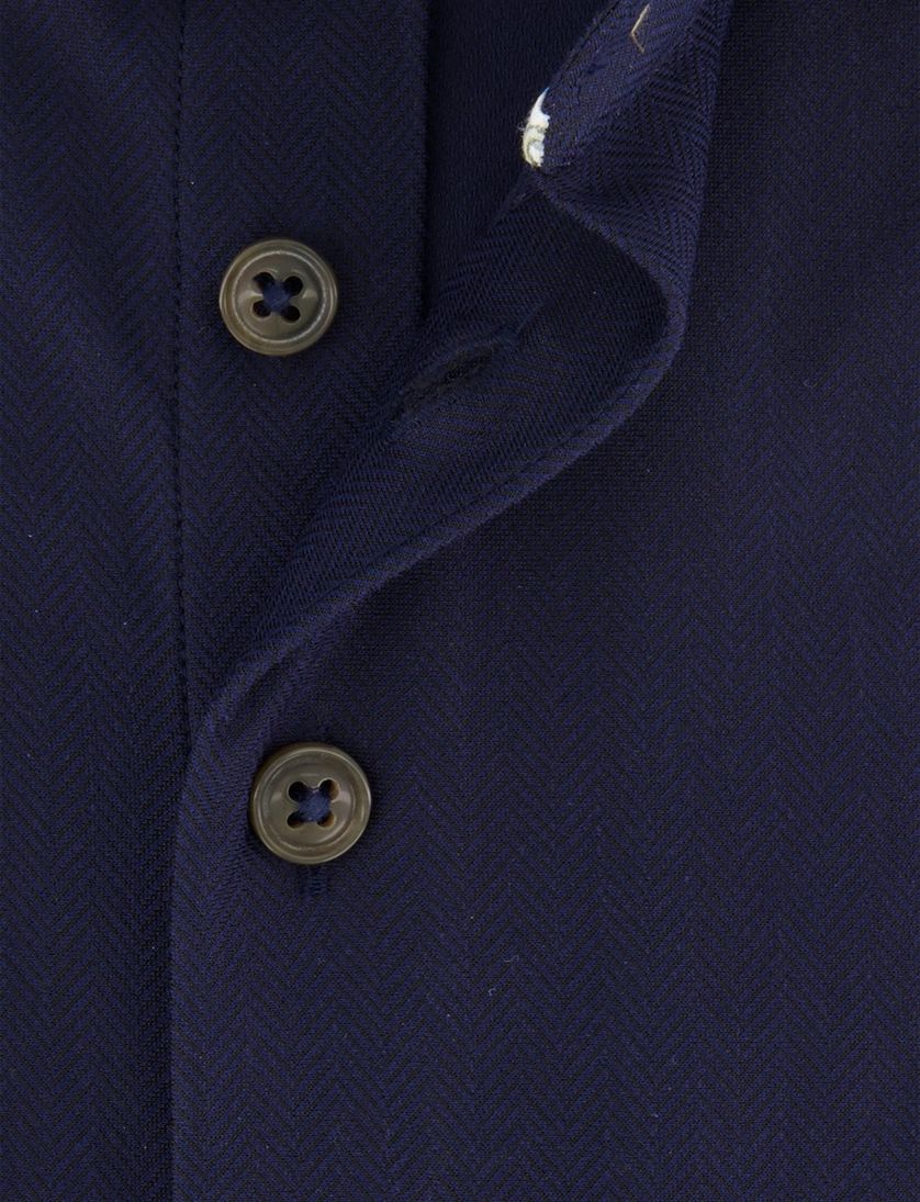 Overhemd R2 Amsterdam Donkerblauw effen katoen knitted