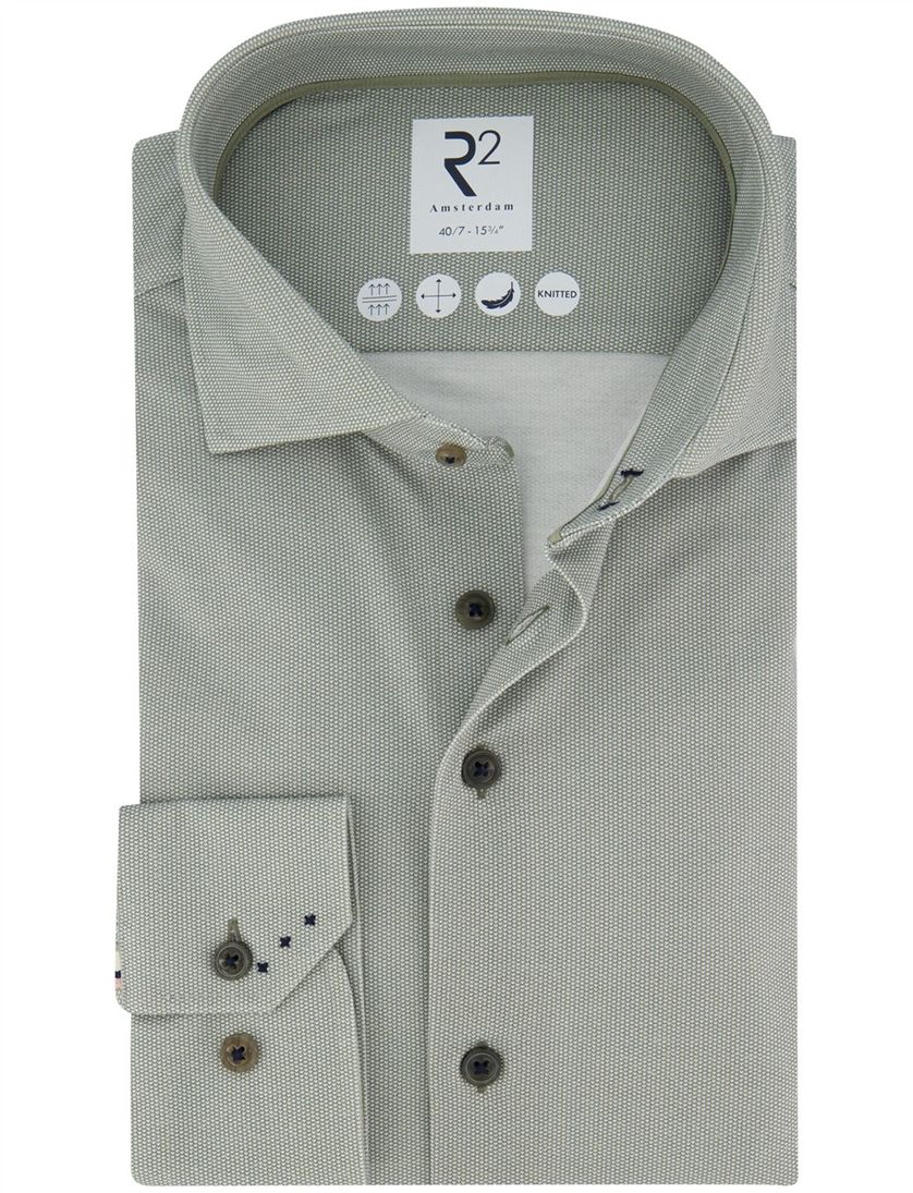 Overhemd R2 Amsterdam Groen mouwlengte 7 knitted katoen