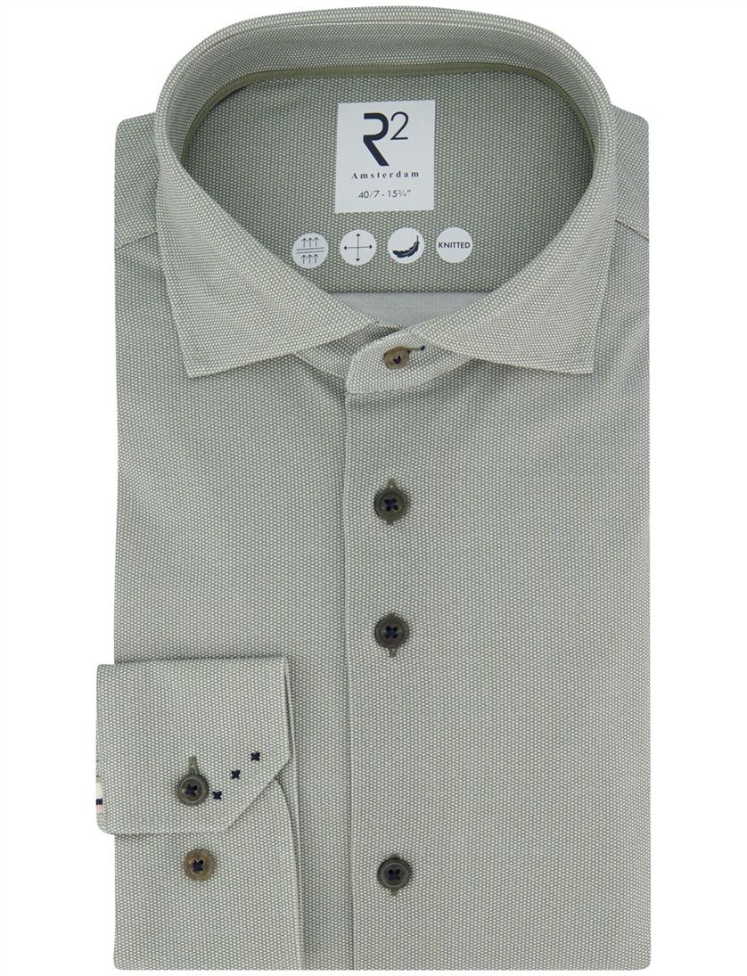 Overhemd R2 Amsterdam Groen mouwlengte 7 knitted katoen
