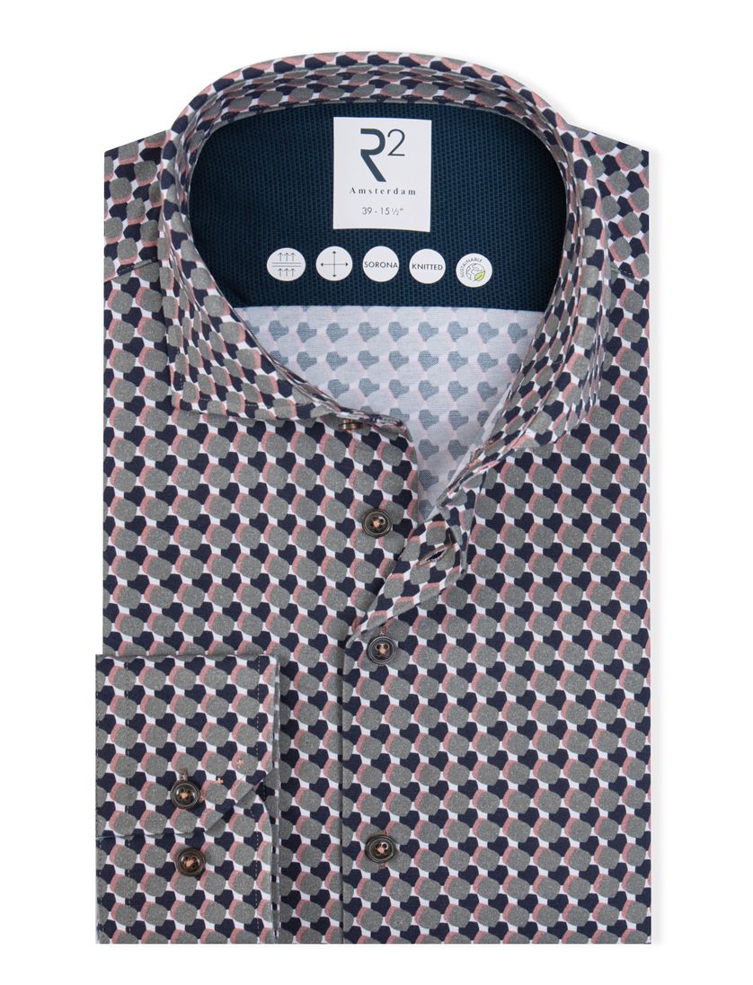 R2 overhemd knitted groen patroon ml7