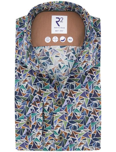R2 R2 overhemd print katoen blauw mouwlengte 7 semi-wide spread
