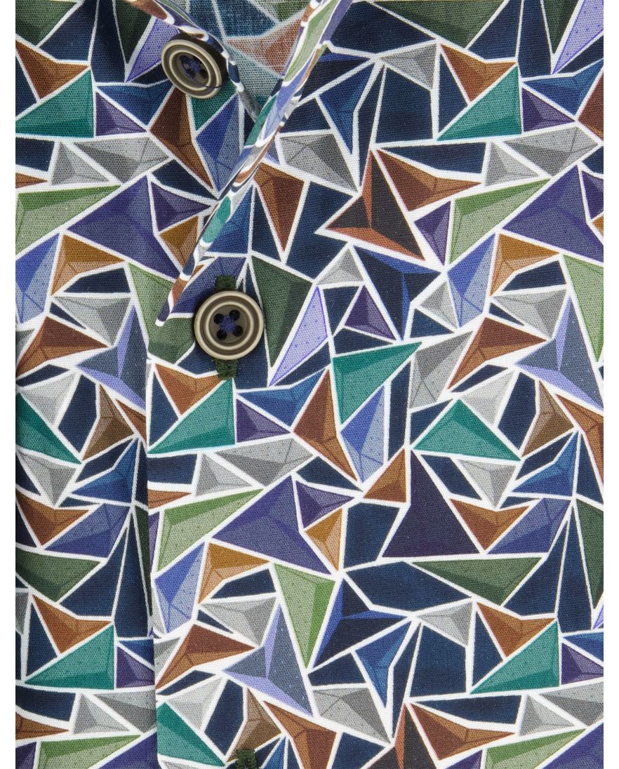 R2 overhemd print katoen blauw mouwlengte 7 semi-wide spread