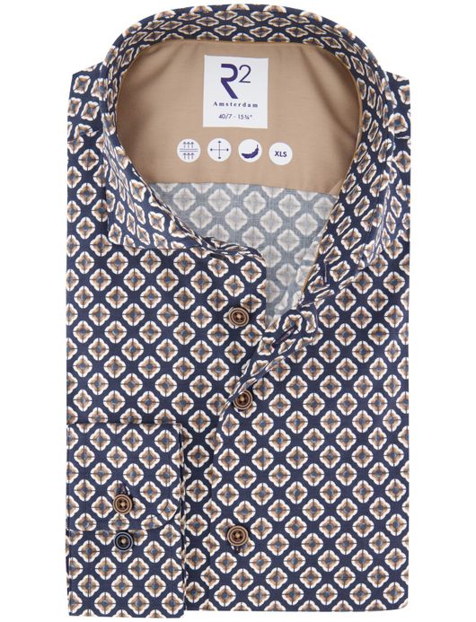 R2 navy overhemd print