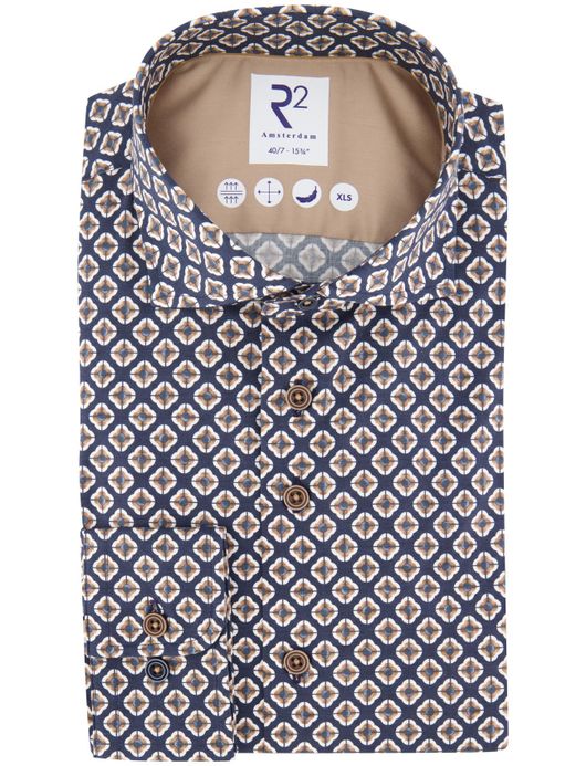 R2 navy overhemd print