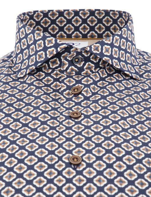 R2 navy overhemd print
