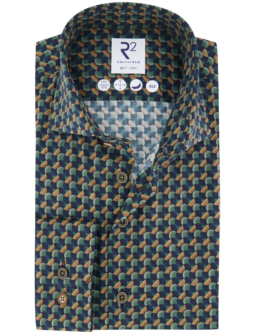R2 overhemd print katoen donkergroen
