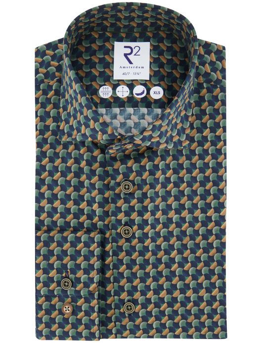 R2 overhemd print katoen donkergroen