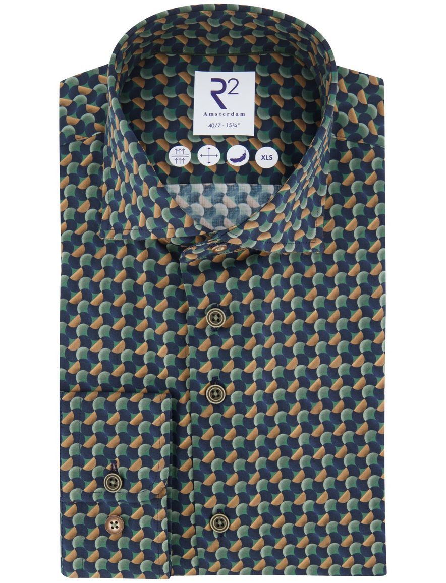 R2 overhemd print katoen donkergroen