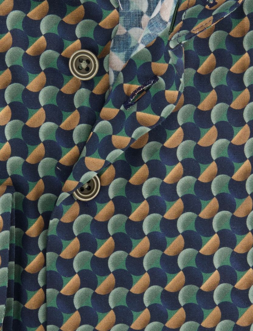 R2 overhemd print katoen donkerblauw mouwlengte 7 semi-wide spread