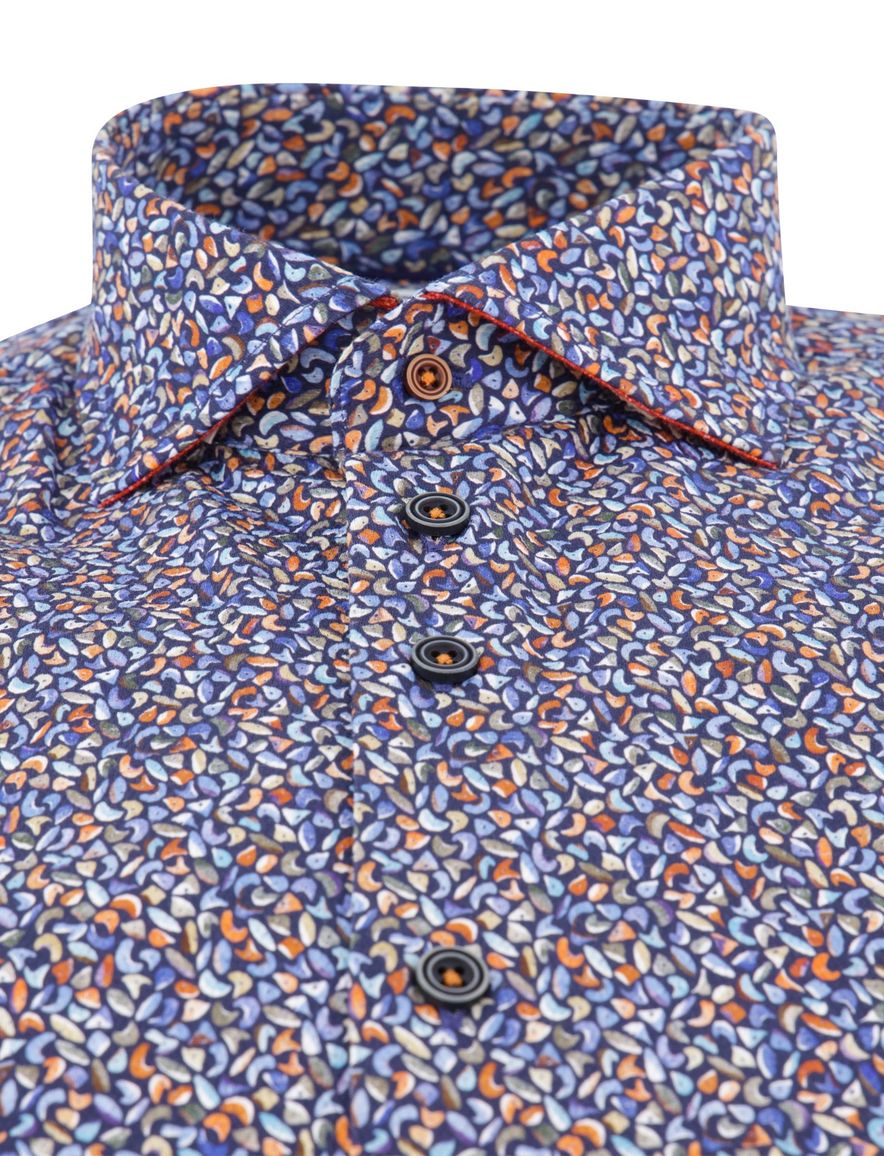 R2 overhemd print katoen blauw