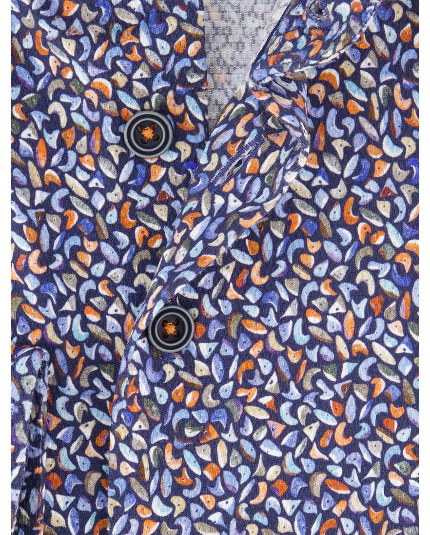 R2 overhemd print katoen blauw semi-wide spread