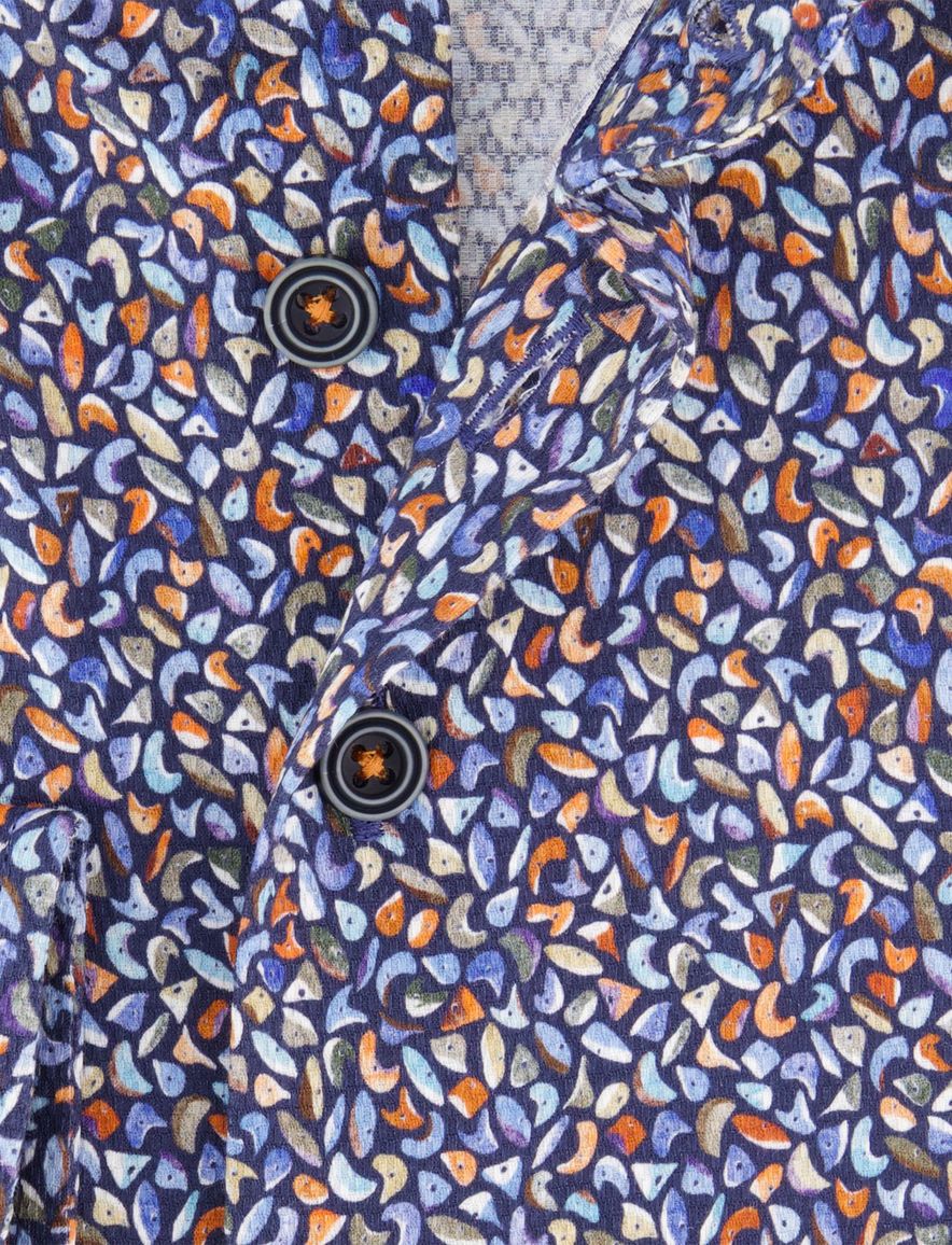 R2 overhemd print katoen blauw