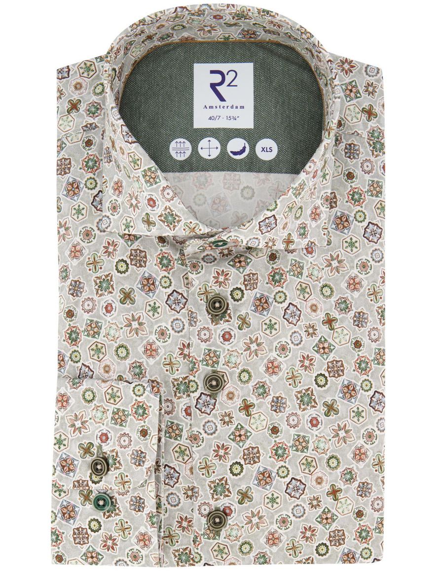 R2 overhemd groen print ml7