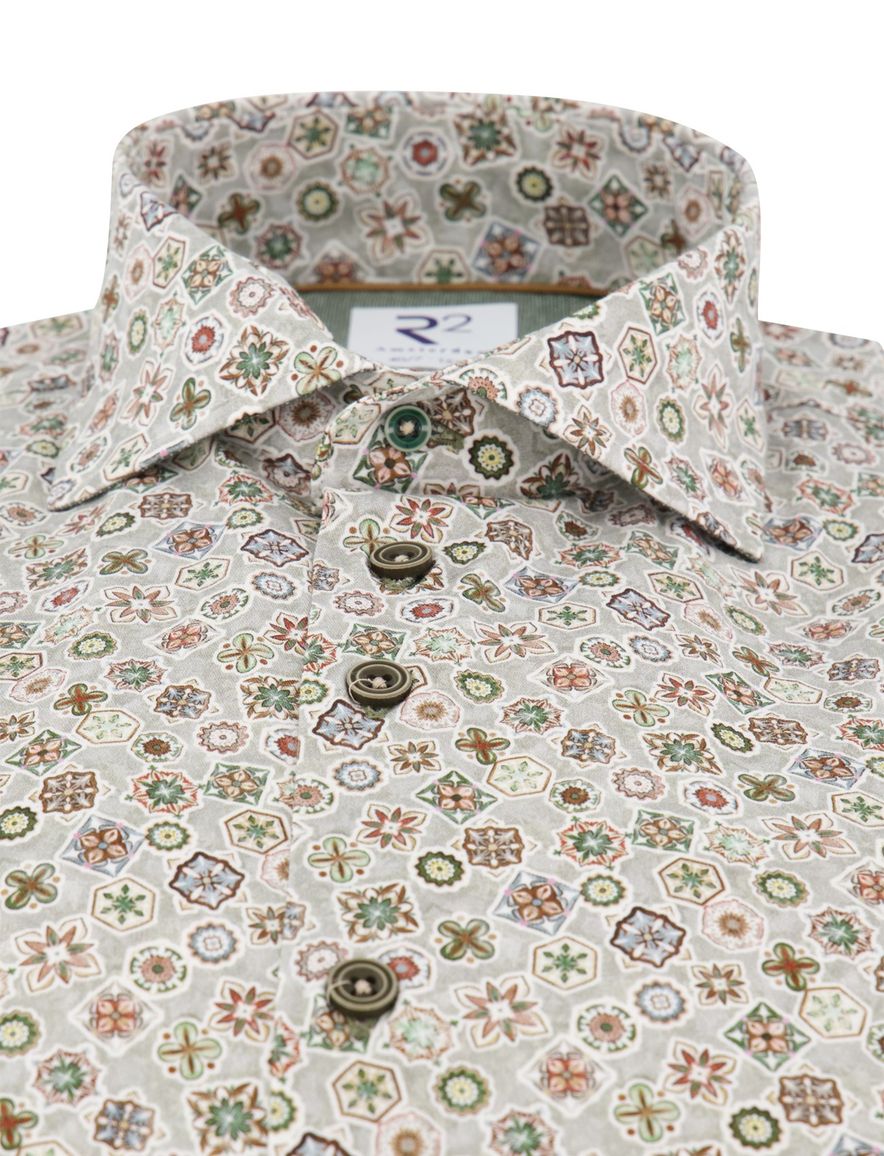 R2 overhemd groen print ml7