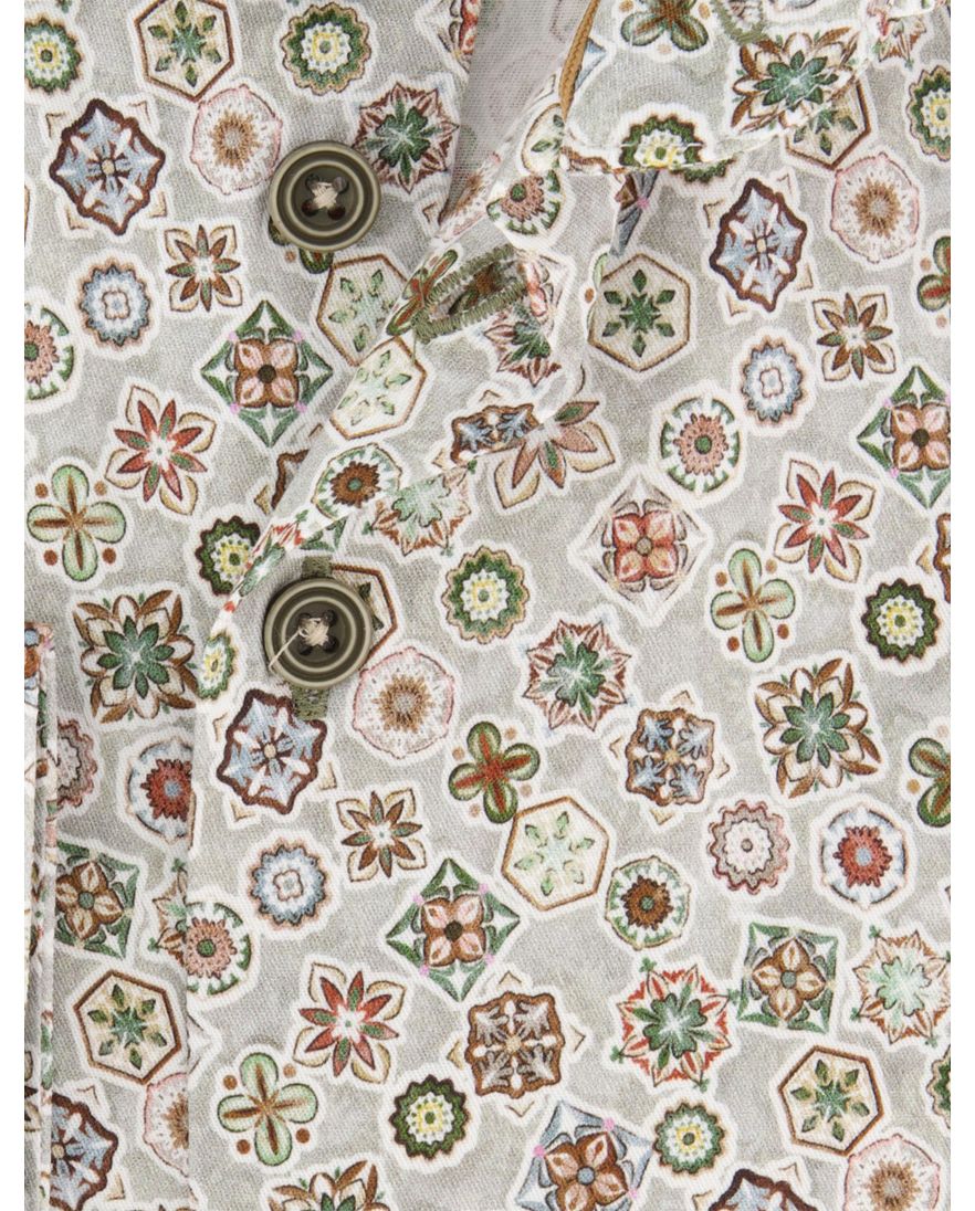 R2 overhemd groen print ml7 semi-wide spread boord