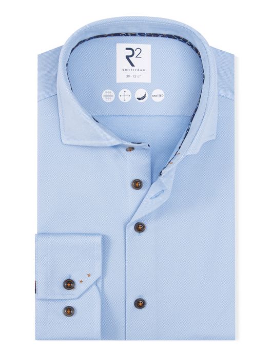 R2 knitted overhemd lichblauw effen ml5 wide collar