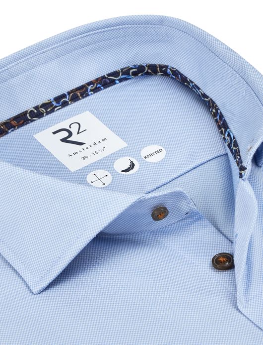 R2 knitted overhemd lichblauw effen ml5 wide collar