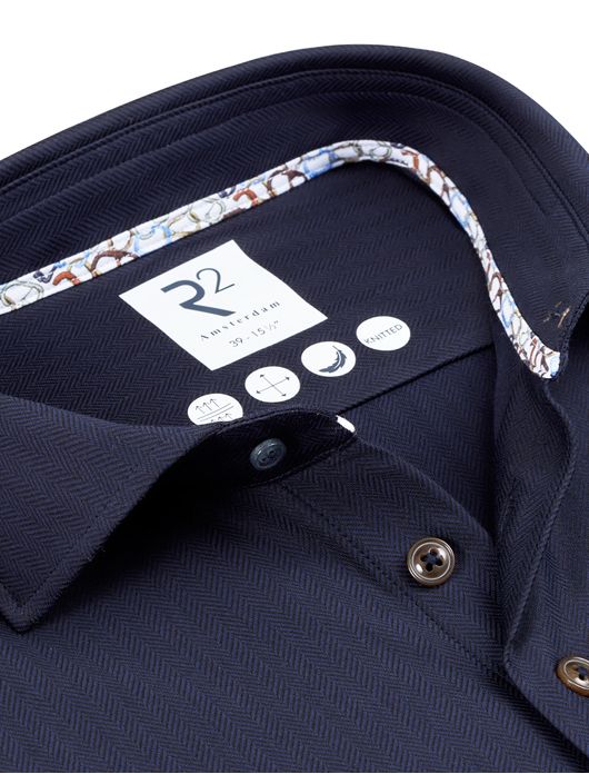R2 knitted overhemd navy effen