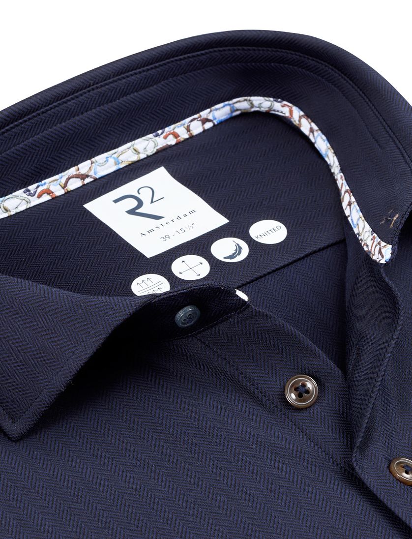 R2 knitted overhemd navy effen