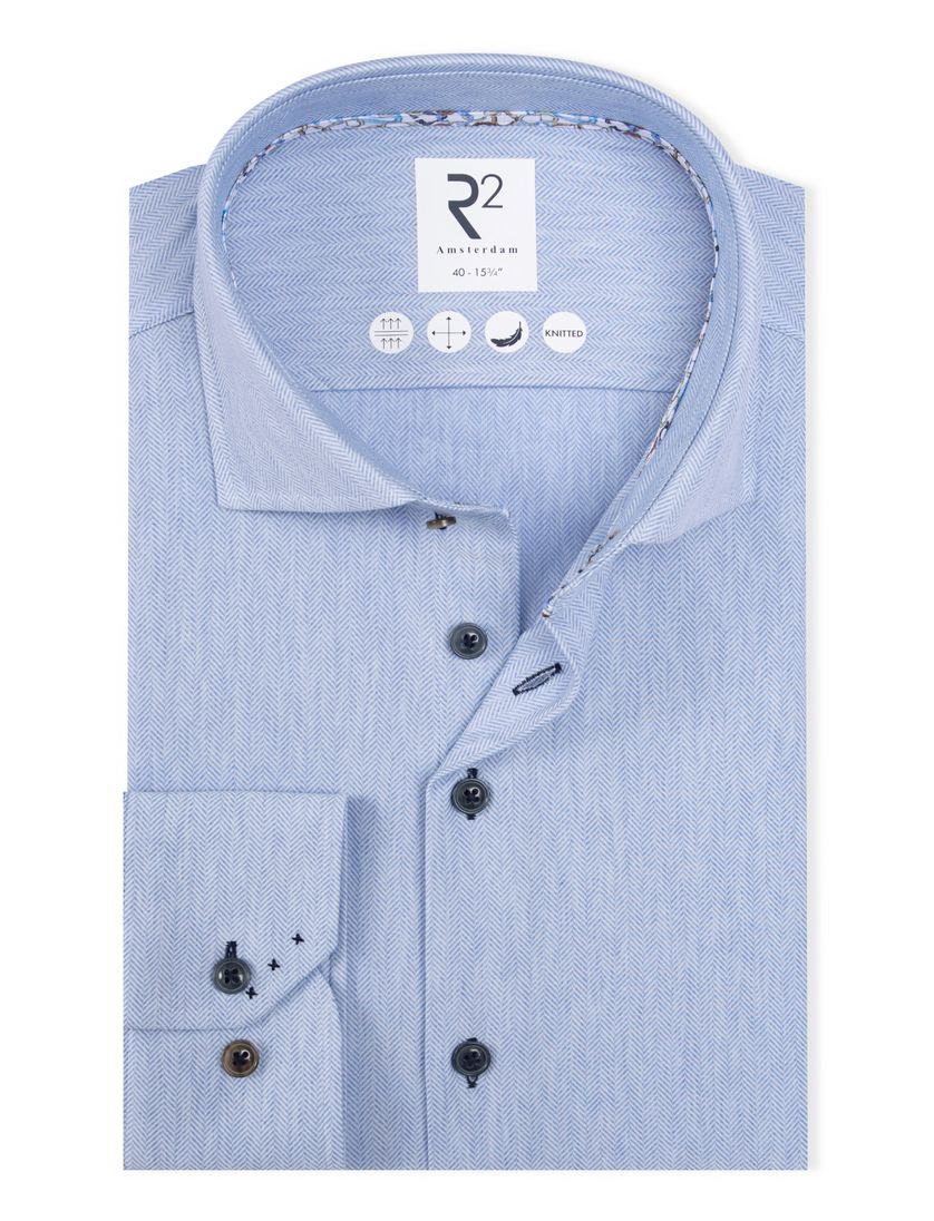 R2 knitted overhemd lichtblauw effen