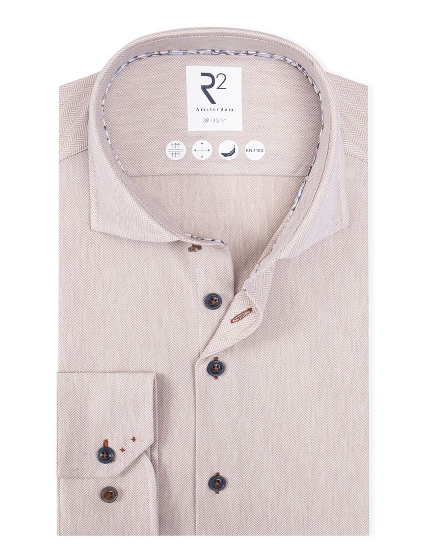 R2 knitted overhemd beige effen