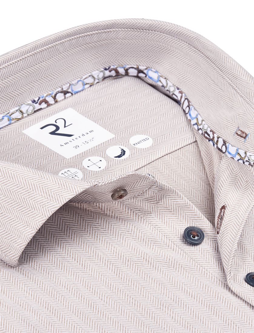 R2 knitted overhemd beige effen