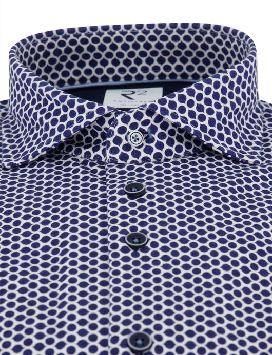 R2 Amsterdam Overhemd donkerblauw geprint katoen jersey