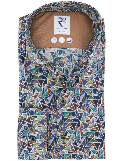 R2 R2 overhemd print blauw katoen modern fit
