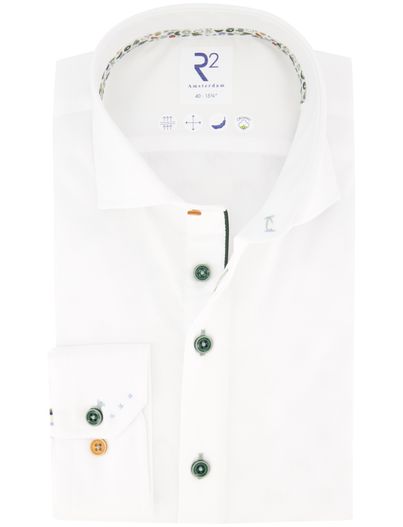 R2 R2 overhemd effen wit katoen semi-wide spread boord