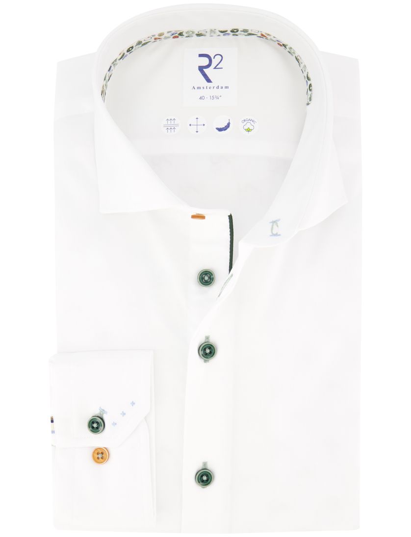 R2 overhemd effen wit organic katoen