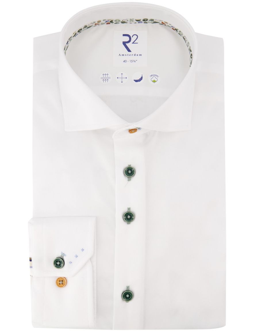 R2 overhemd effen wit katoen