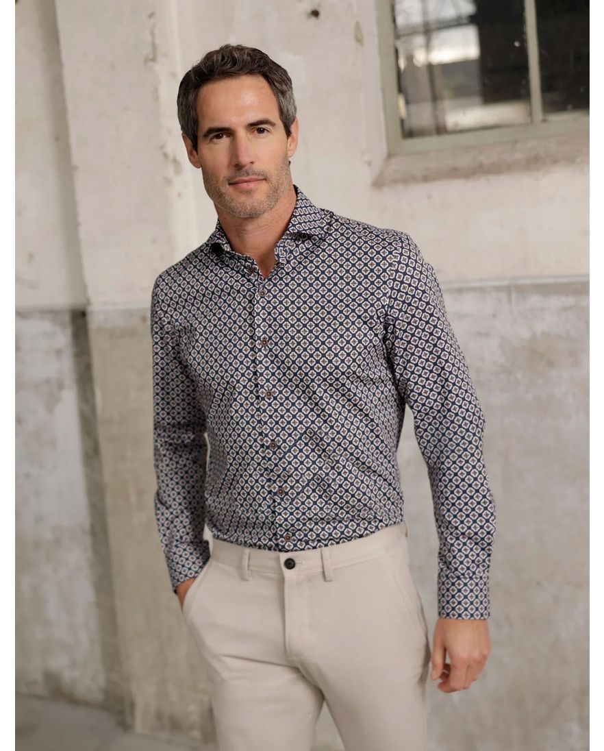 R2 knitted overhemd navy patroon