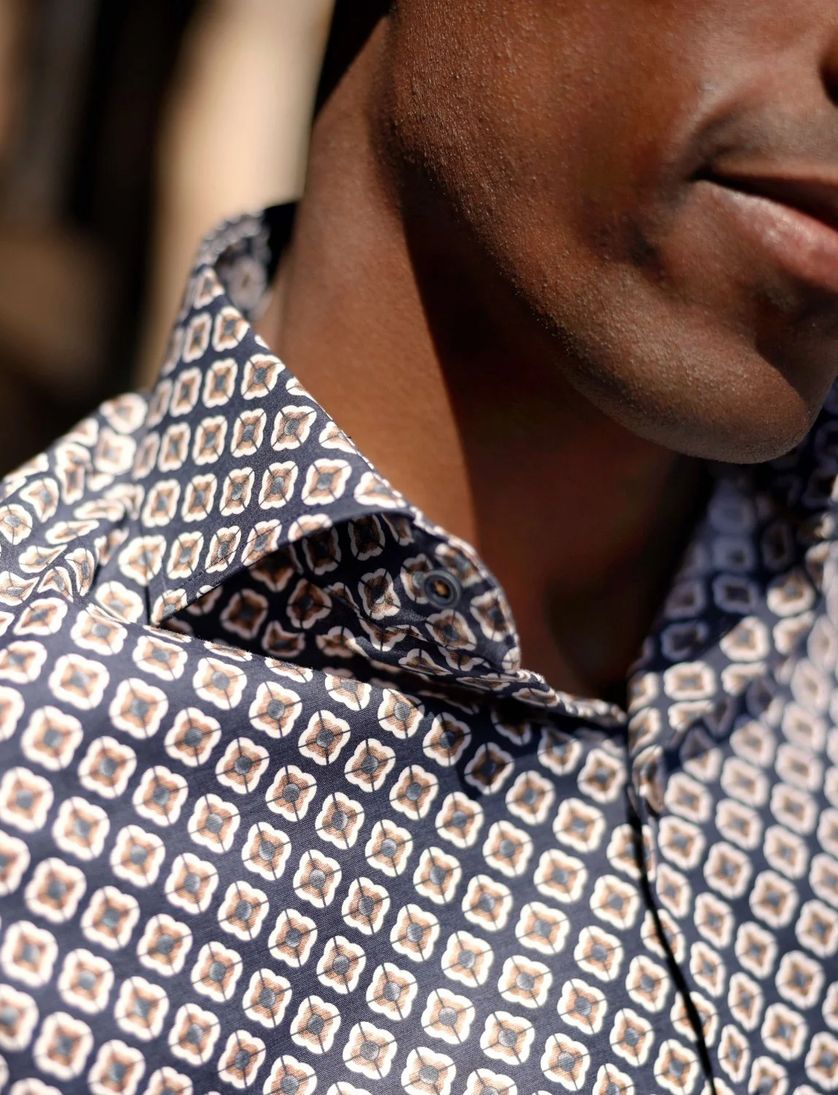 R2 knitted overhemd navy patroon