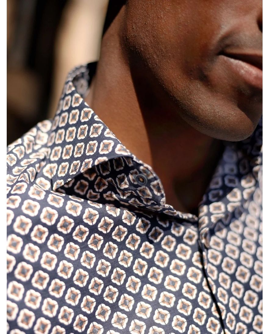 R2 knitted overhemd navy patroon