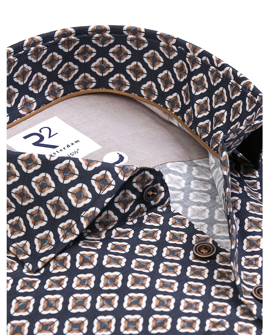 R2 knitted overhemd navy patroon