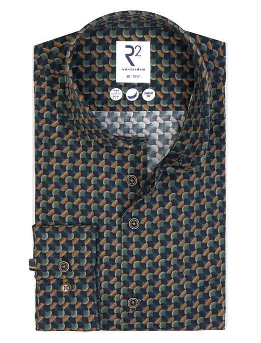 R2 knitted overhemd donkergroen patroon