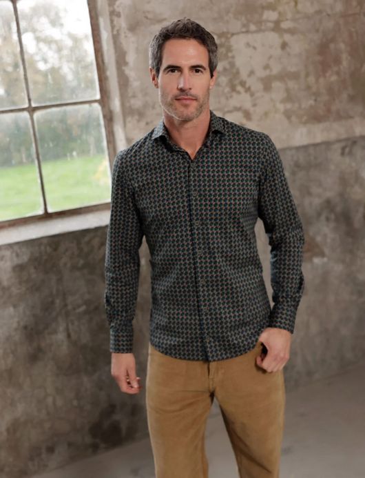 R2 knitted overhemd donkergroen patroon