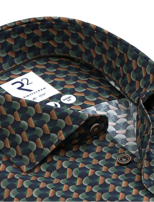 R2 knitted overhemd donkergroen patroon