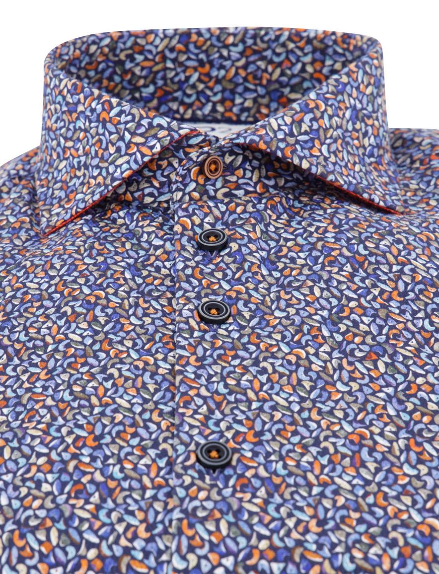 R2 overhemd blauw print katoen