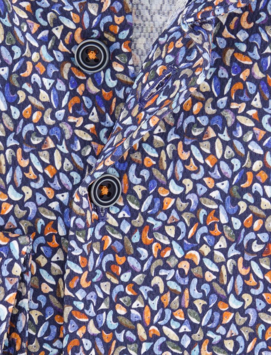 R2 overhemd blauw print katoen