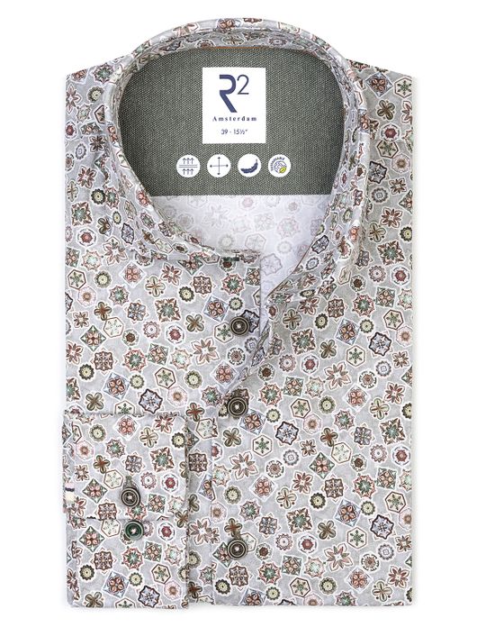 R2 overhemd groen patroon